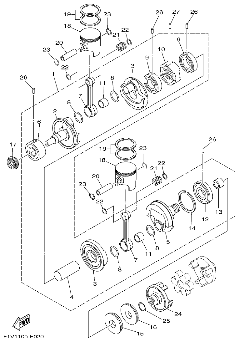 Yamaha VX700WAVERUNNER CRANKSHAFT & PISTON parts diagram